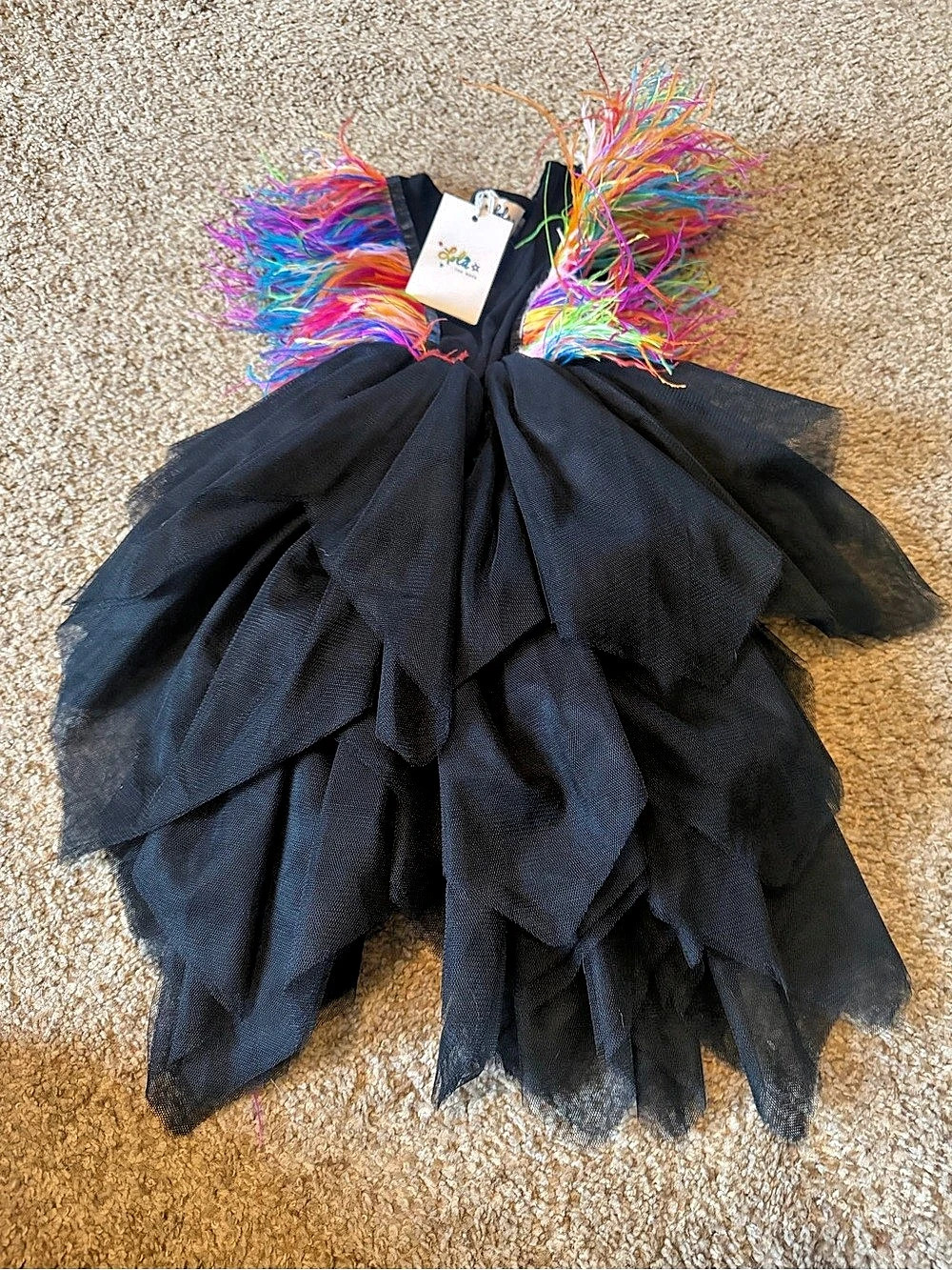 Lola + The Boys Feather Party Dress Girls Black & Multicolor